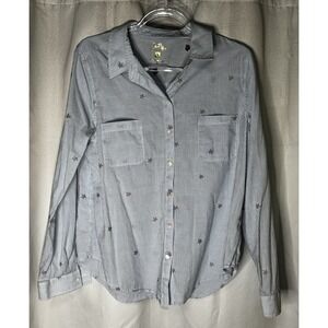 Lilly Pulitzer Sea View Button Down Seaside Star Jacquard Star Striped Blue Sz L